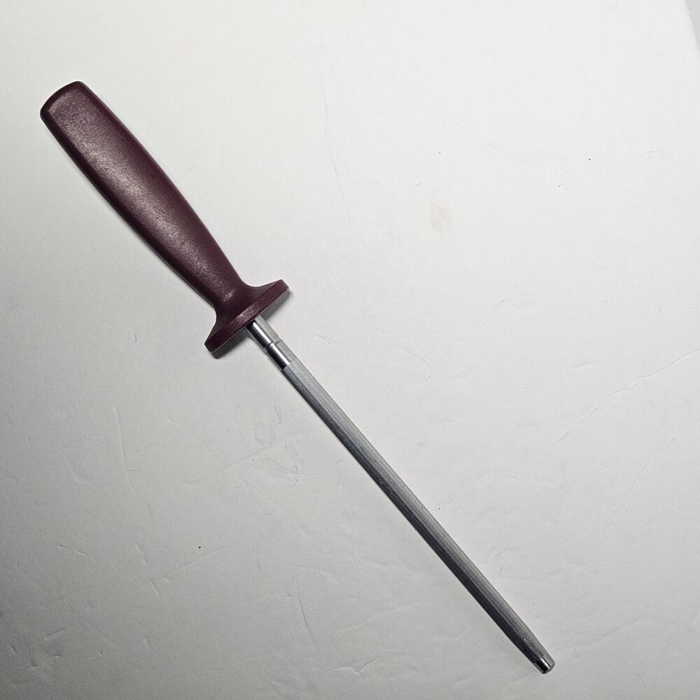 Vintage Burgundy Handle Knife Sharpening Steel Honing Rod